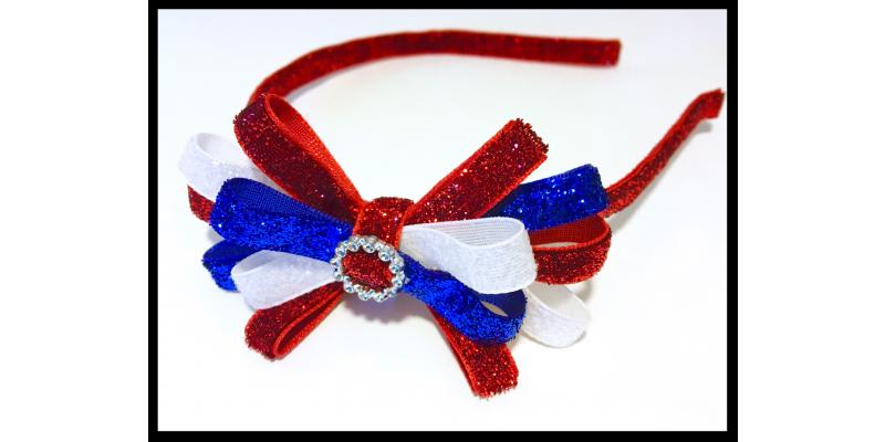 Sparkly Red, White & Blue glitter headband for all ages!