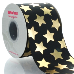 3" Black w/ Gold Foil Stars Cheer Grosgrain Ribbon