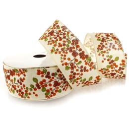 2 1/2" Wired Ribbon Fall Berries Branch on Cream