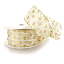 2 1/2" Wired Ribbon Cream with Gold Arrows