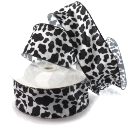 2 1/2" Wired Ribbon Black/White Cow