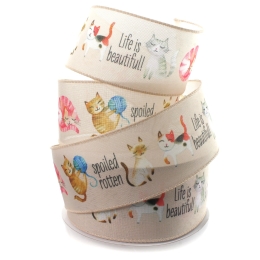 2 1/2" Wired Ribbon Cats Life