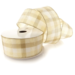 2 1/2" Wired Ribbon Cream/Gold Shimmer Plaid