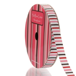 3/8" Brown/Pink Stripes Grosgrain Ribbon