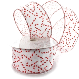 2 1/2" Wired Ribbon Candy Canes on White