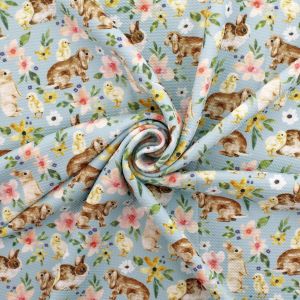 Floral Easter Bunny and Chicks Bullet Fabric